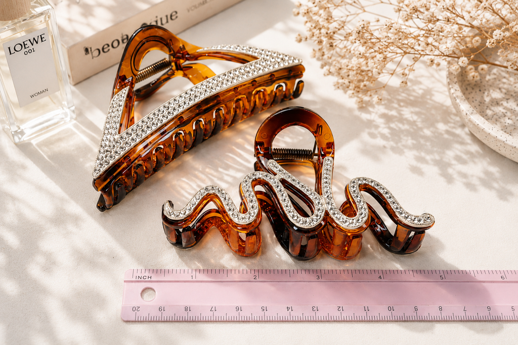 Crystal Tortoiseshell Hair Claw Clip – Rhinestone Large Hair Clip, 3 Styles