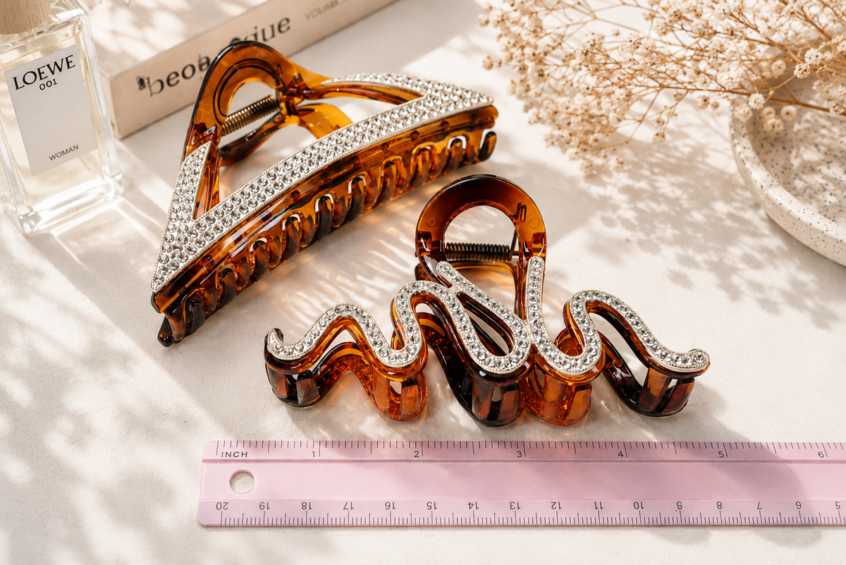 Crystal Tortoiseshell Hair Claw Clip – Rhinestone Large Hair Clip, 3 Styles