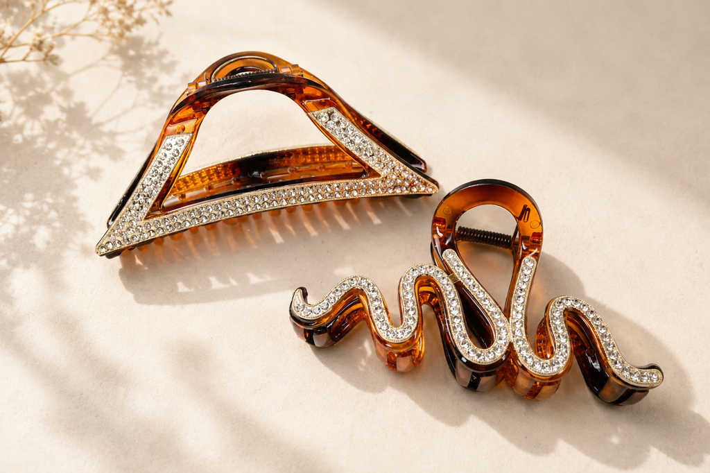 Crystal Tortoiseshell Hair Claw Clip – Rhinestone Large Hair Clip, 3 Styles