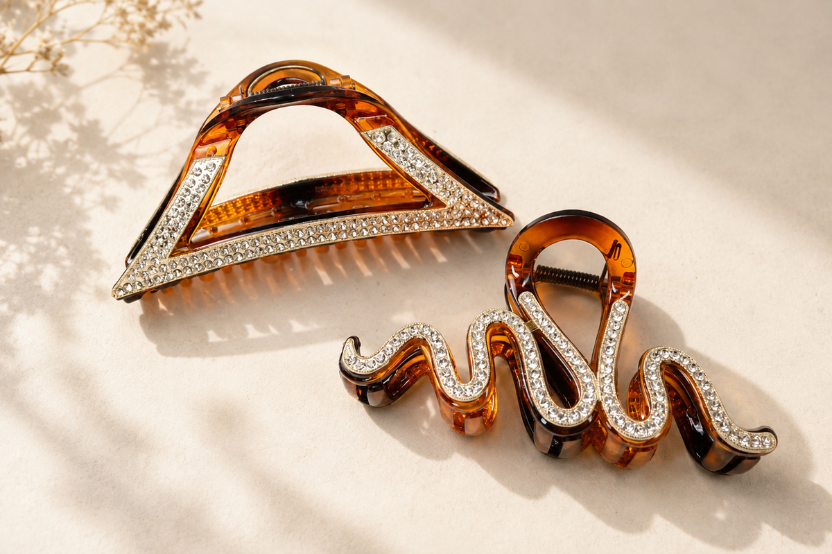 Crystal Tortoiseshell Hair Claw Clip – Rhinestone Large Hair Clip, 3 Styles