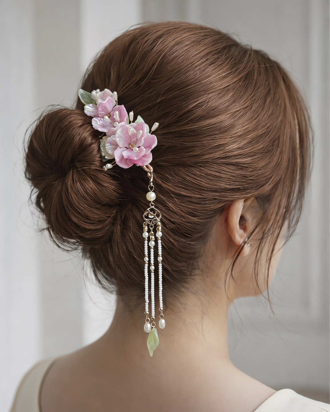 Blush Blossom Hair Clip with Detachable Pearl Tassel