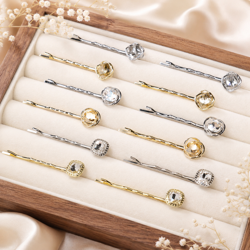 Crystal Bobby Pins for Elegant Updos – Gold & Silver Rhinestone Hair Pins