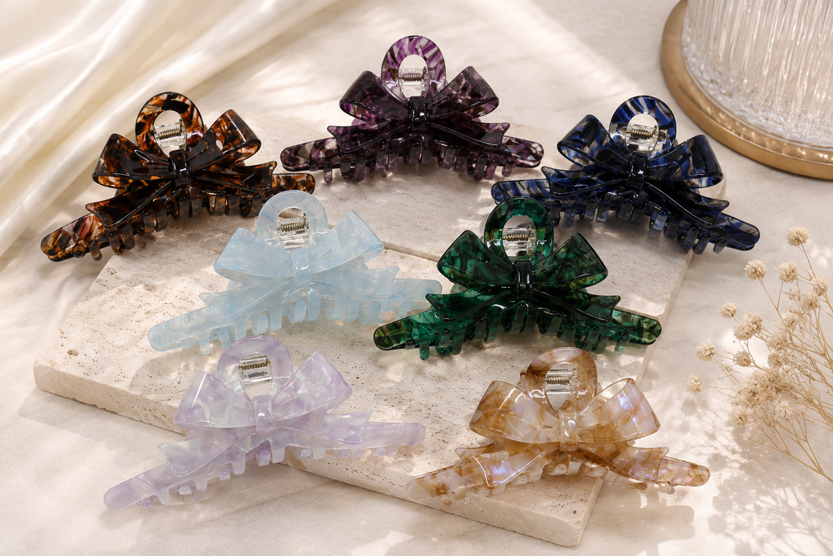 Large Bow Acetate Hair Claw – 5 Inch Claw Clip for Thick Hair