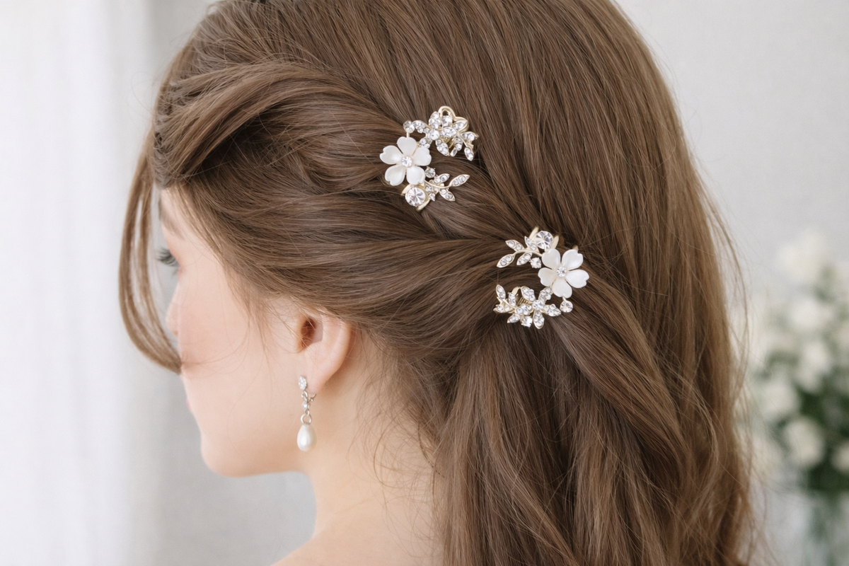 Crystal Flower Mini Hair Claw – Rhinestone Bridal Wedding Hair Clip