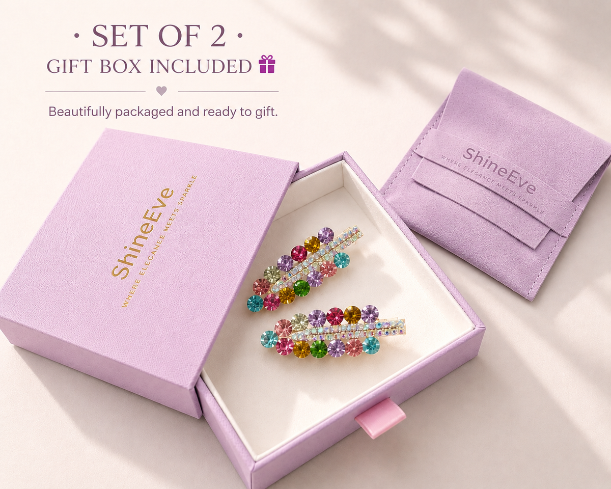 Colorful Crystal Hair Clips – Set of 2 Sparkly Rhinestone Side Clips with Gift Box