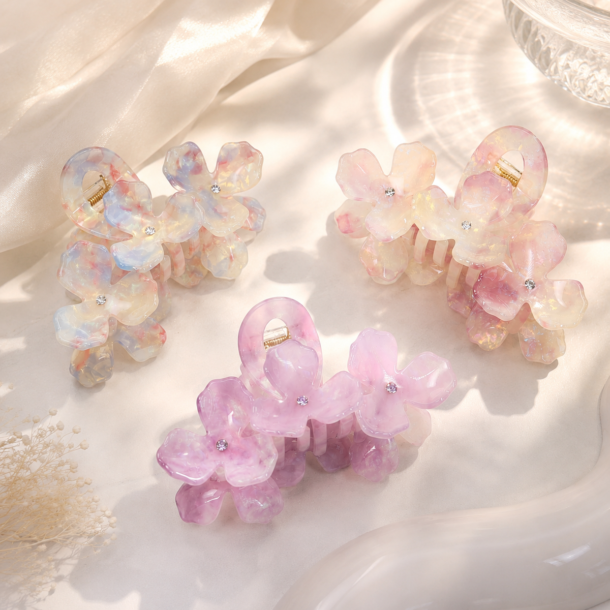 Acetate Crystal Flower Hair Claw