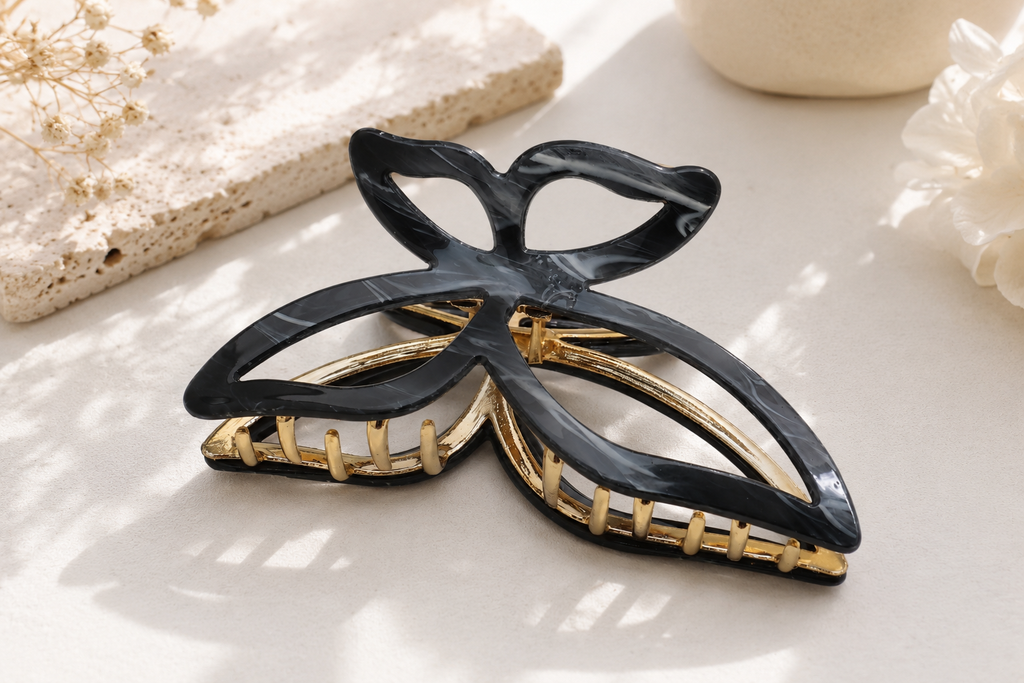Acetate Butterfly Hair Claw Clip with Gold Alloy Base – Elegant Large Hair Clip for Women