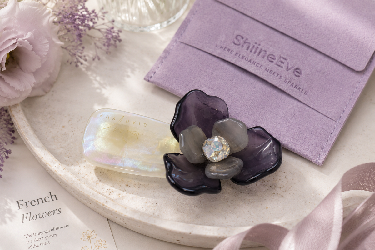 Acetate Flower Hair Clip with Crystal | Floral Snap Hair Clip