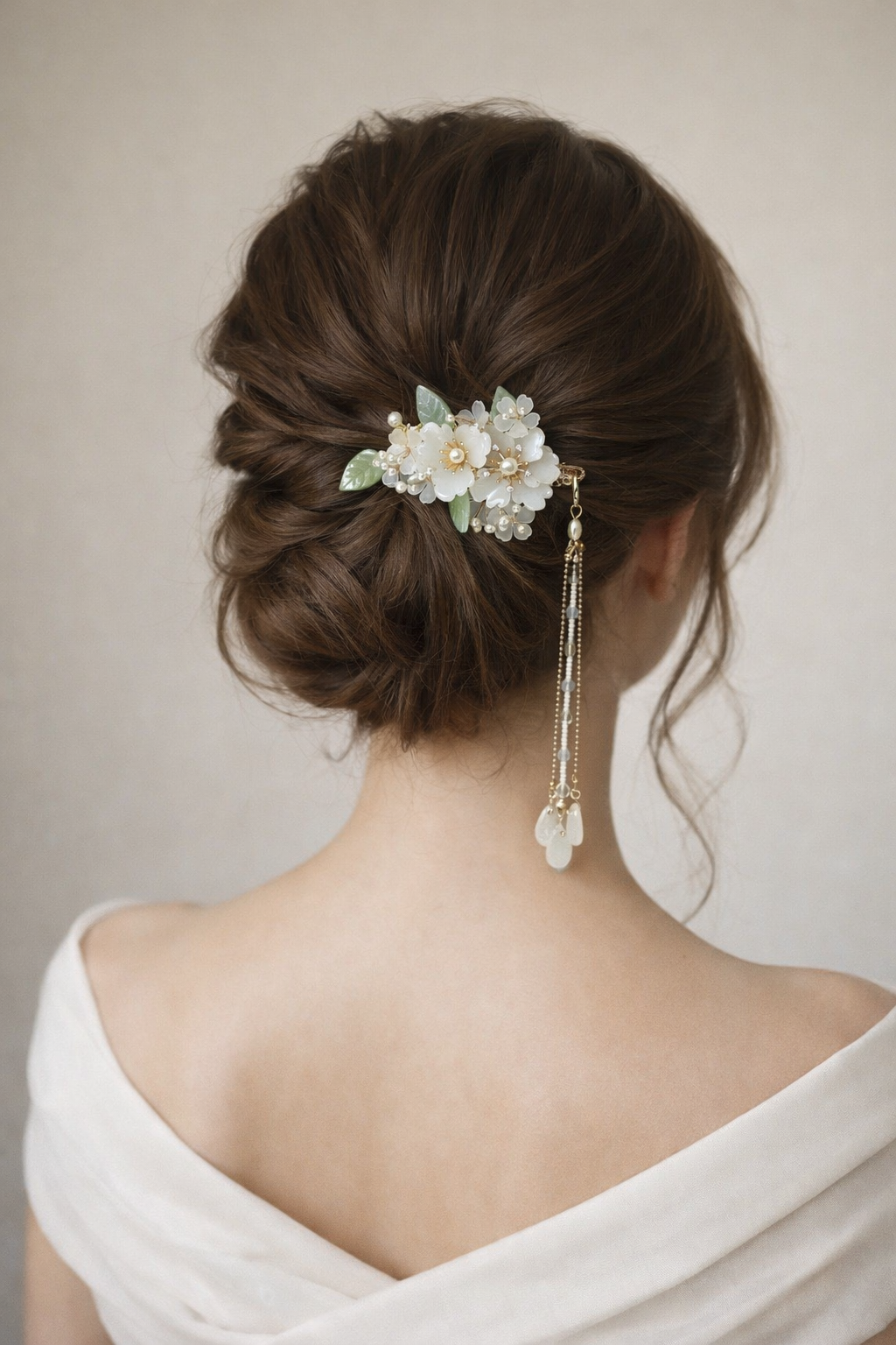 Pearl Blossom Bridal Hair Clip with Detachable Tassel