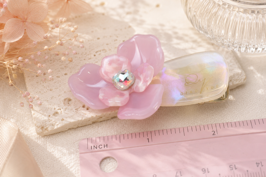 Acetate Flower Hair Clip with Crystal | Floral Snap Hair Clip
