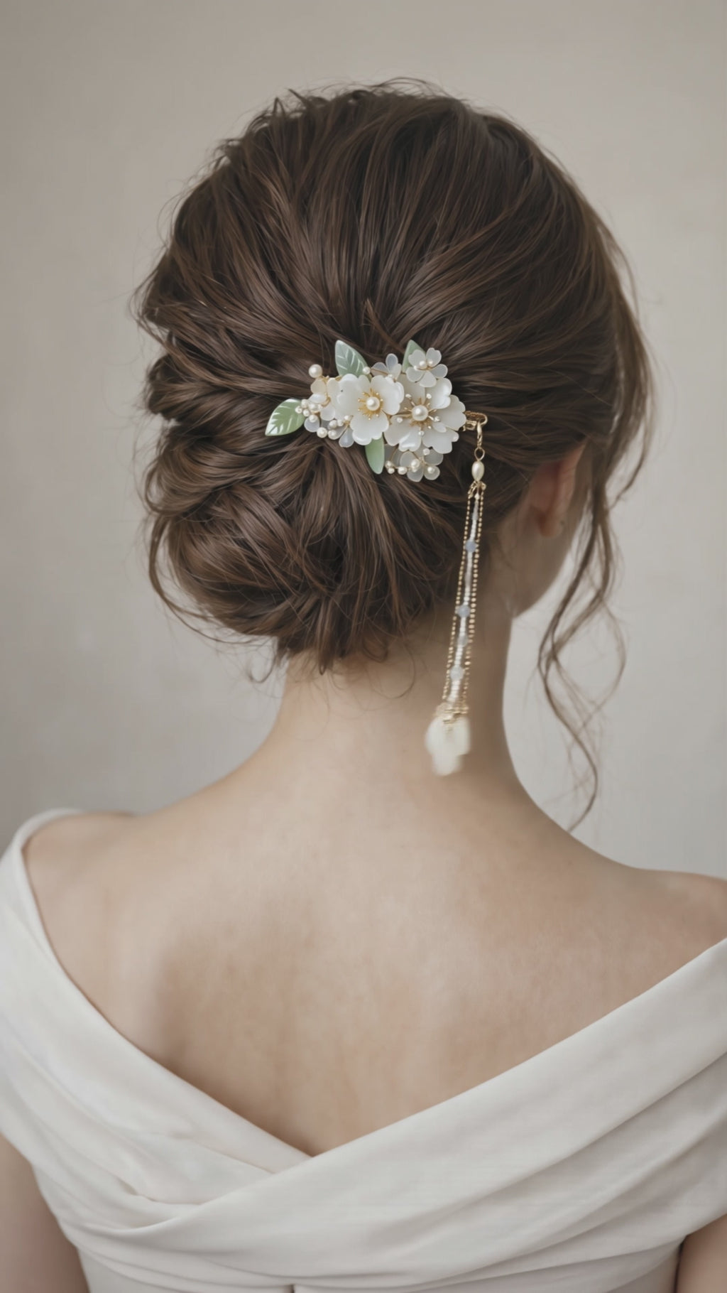 Pearl Blossom Bridal Hair Clip with Detachable Tassel