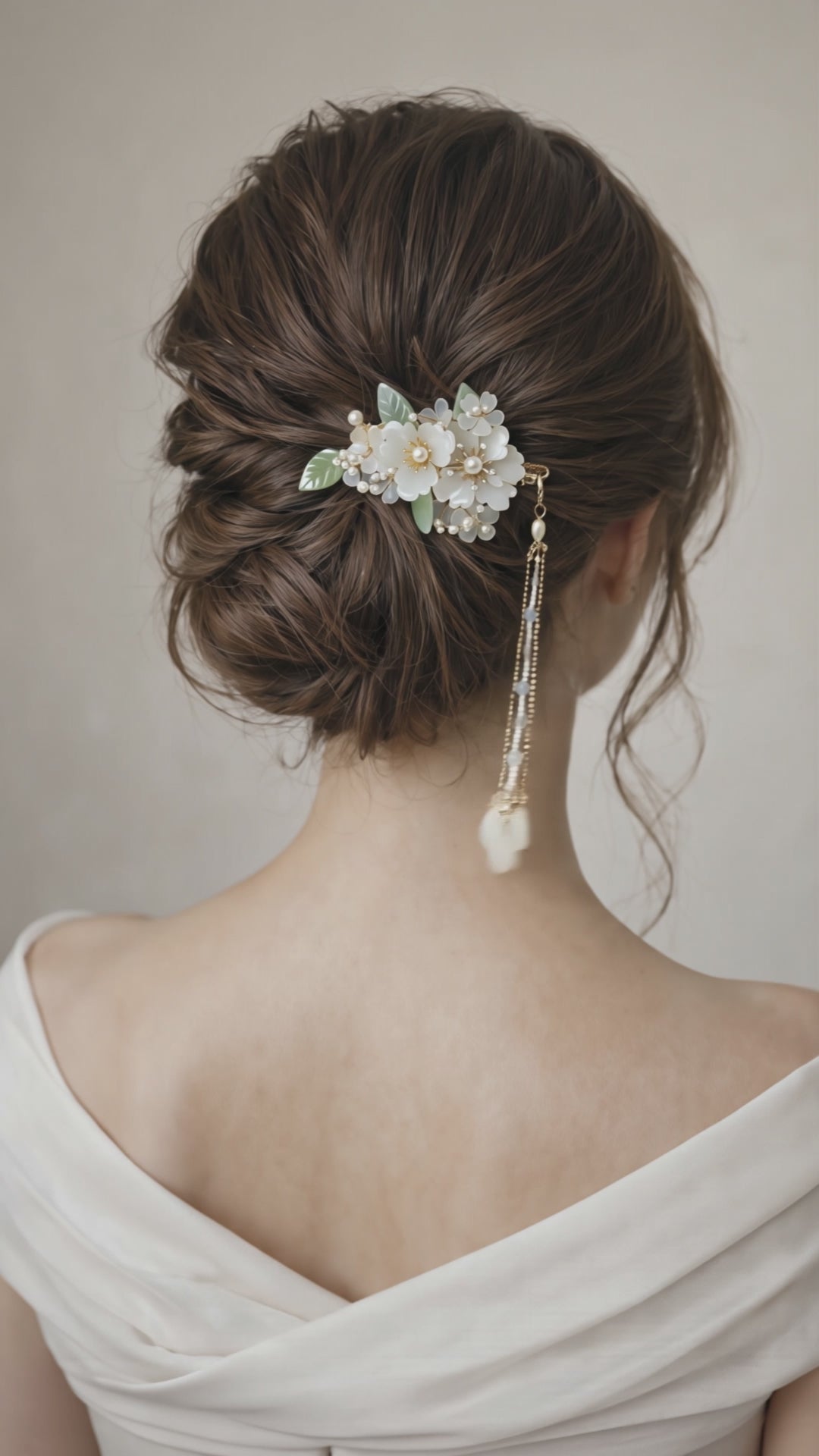 Pearl Blossom Bridal Hair Clip with Detachable Tassel