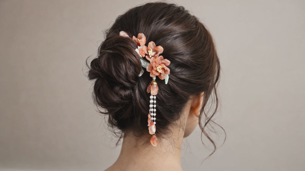Floral Hair Clip with Pearl Tassel – Elegant Flower Hair Accessory for Updos & Special Occasions