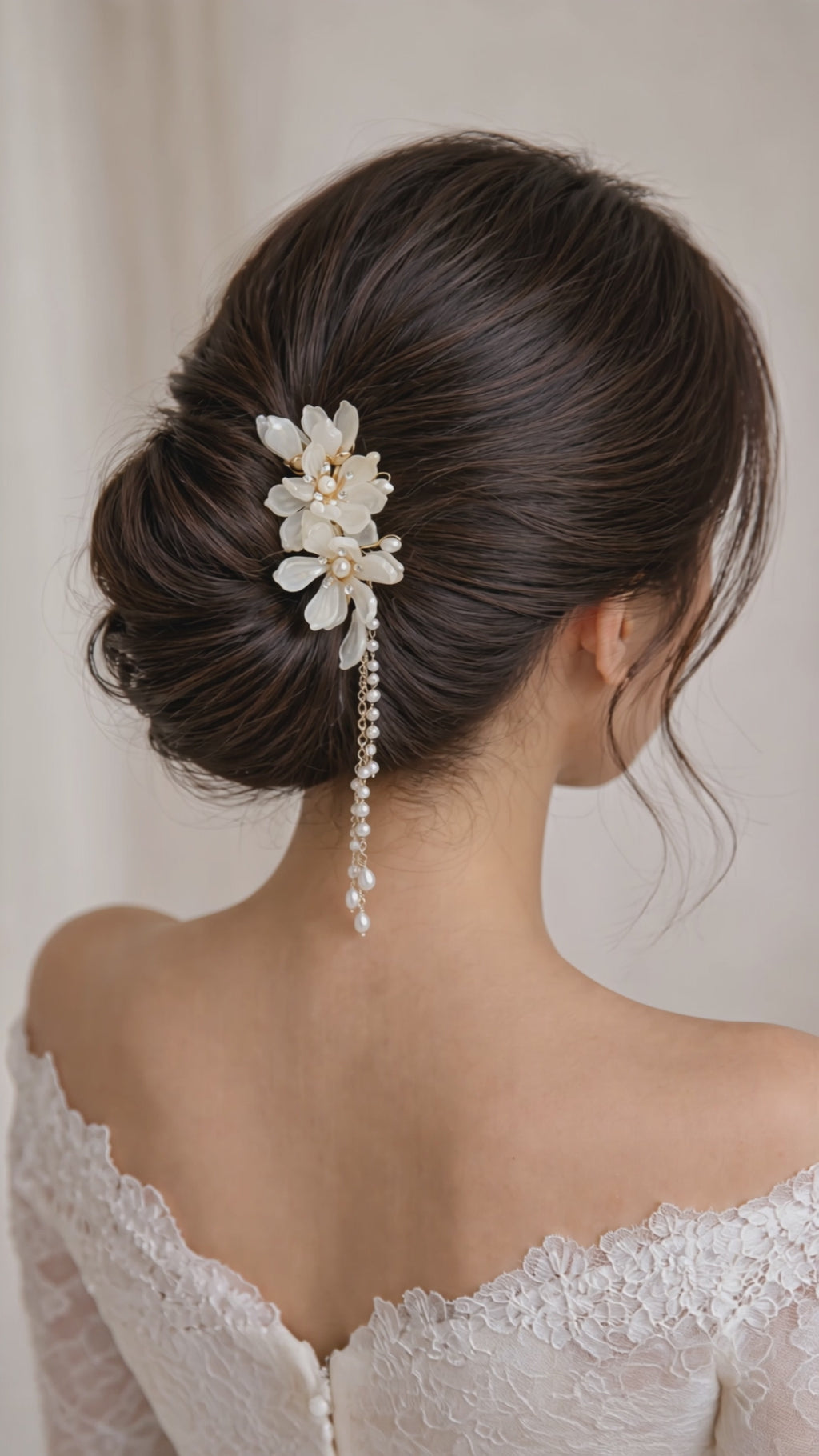 Ivory Floral Bridal Hair Clip with Pearl Tassel | Wedding Hair Accessory