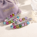 Colorful Crystal Hair Clips – Set of 2 Sparkly Rhinestone Side Clips with Gift Box