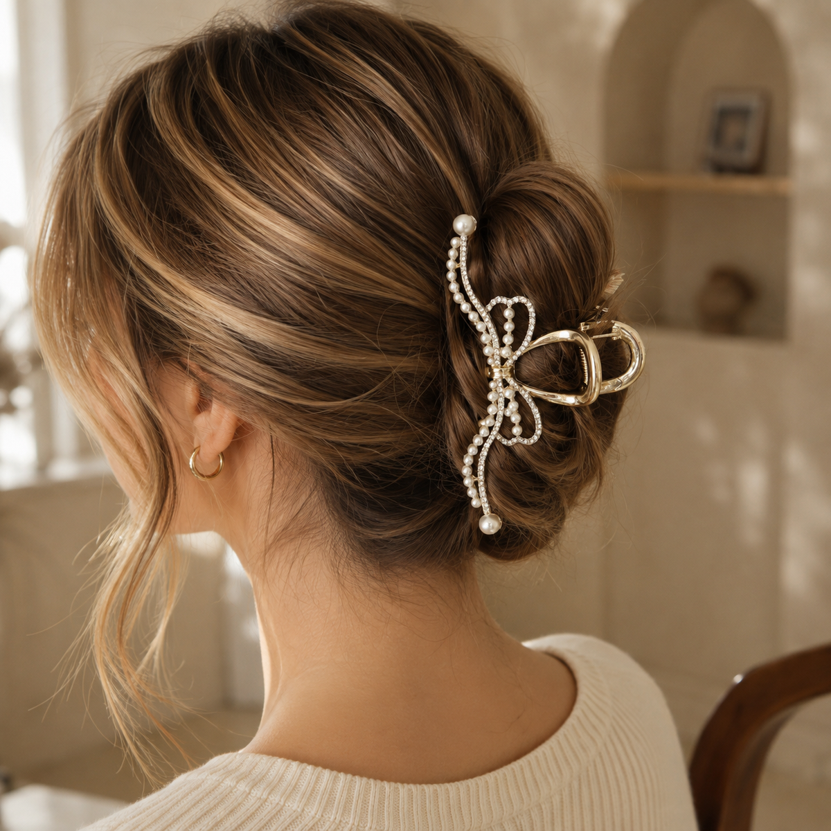 Pearl & Crystal Bow Hair Claw – 3 Elegant Styles