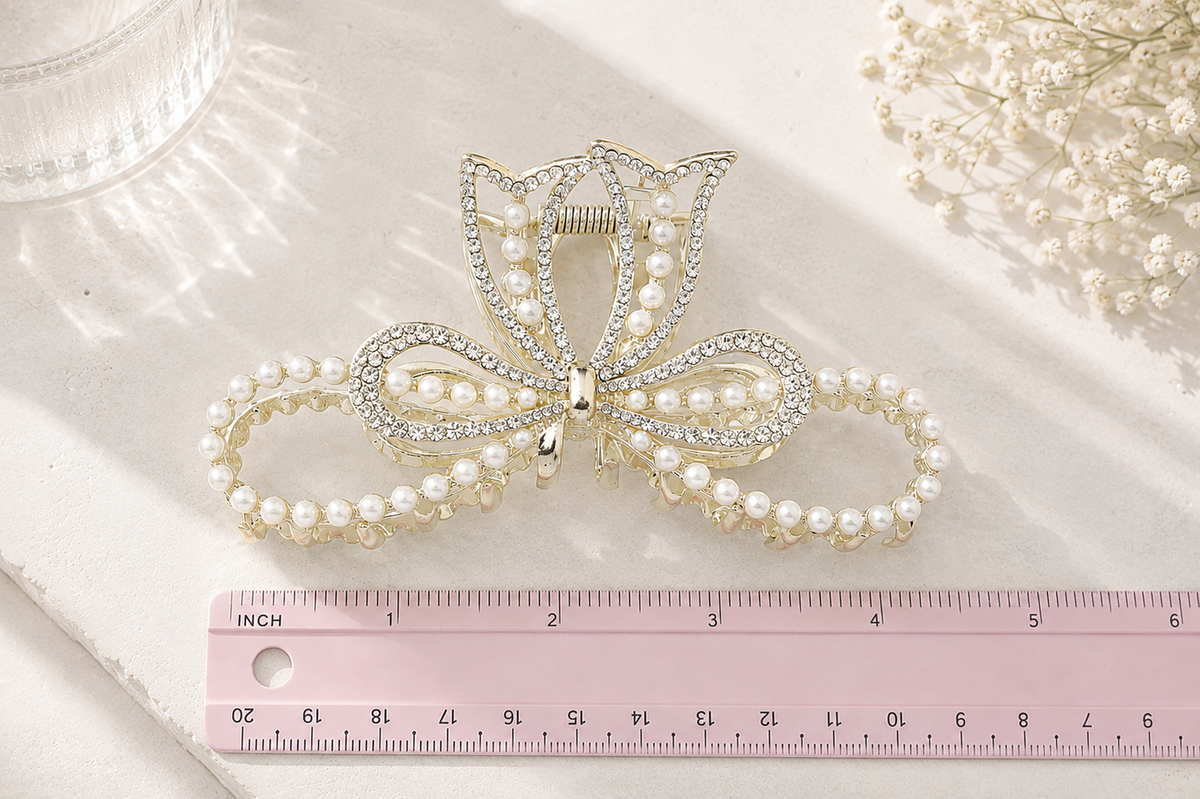 Pearl & Crystal Bow Hair Claw – 3 Elegant Styles