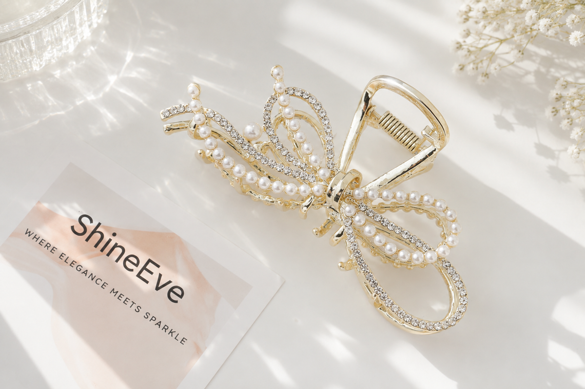 Pearl & Crystal Bow Hair Claw – 3 Elegant Styles