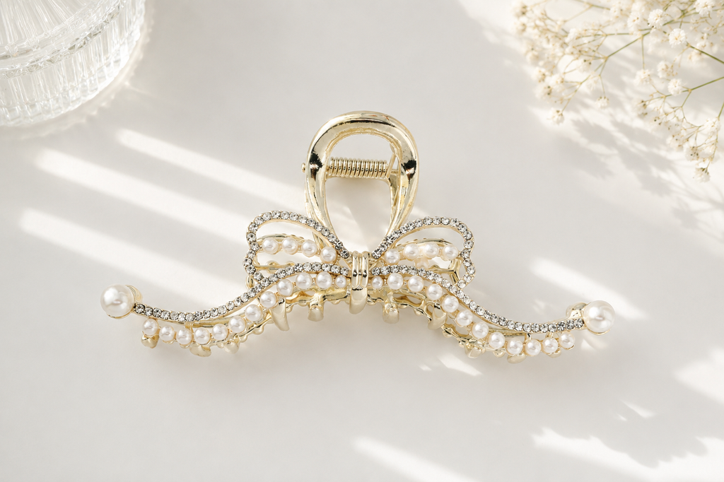 Pearl & Crystal Bow Hair Claw – 3 Elegant Styles
