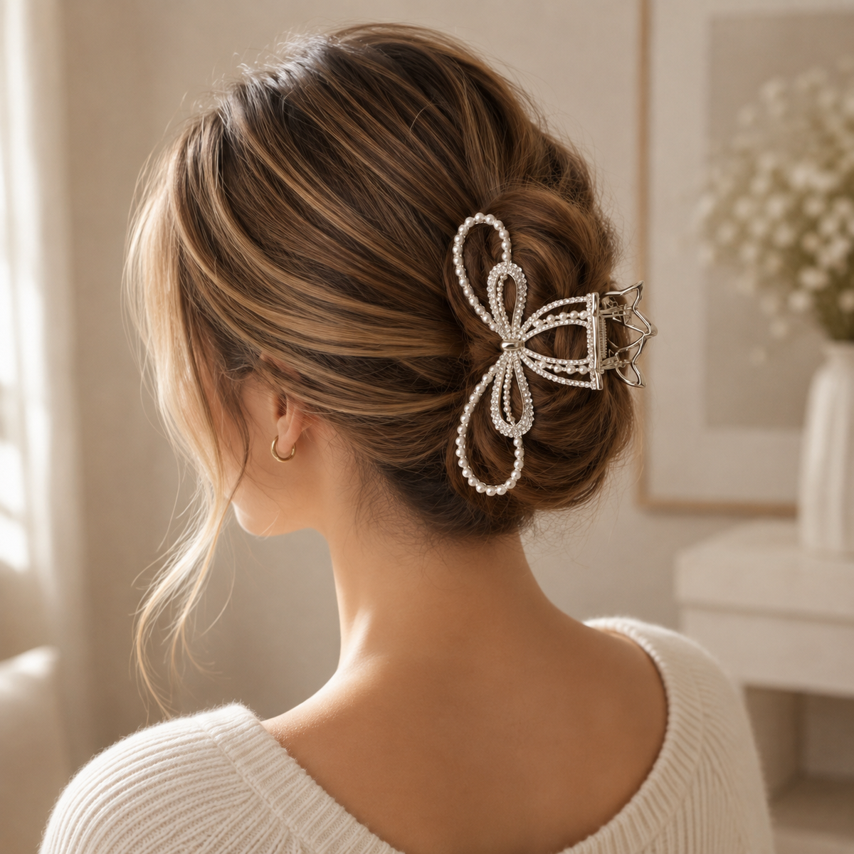 Pearl & Crystal Bow Hair Claw – 3 Elegant Styles